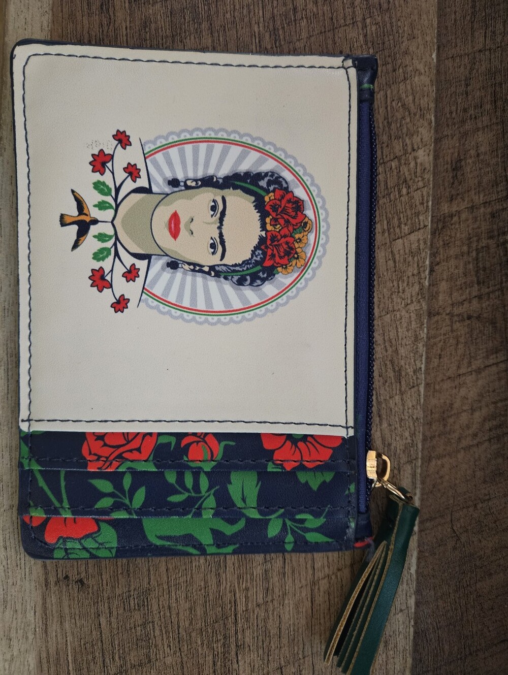 Frida Kahlo Floral Zip Wallet - Navy & Cream